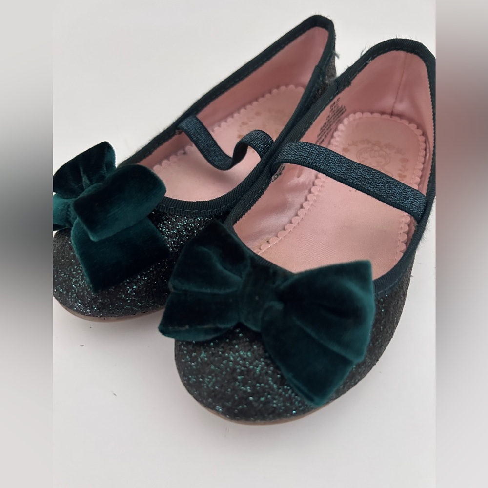 H&M Dark Green Glitter Bow Mary Jane Flats